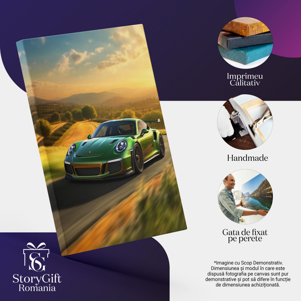 Tablou Canvas Porsche Viteză pe Șosea Verde, Marime 40x25CM [2]