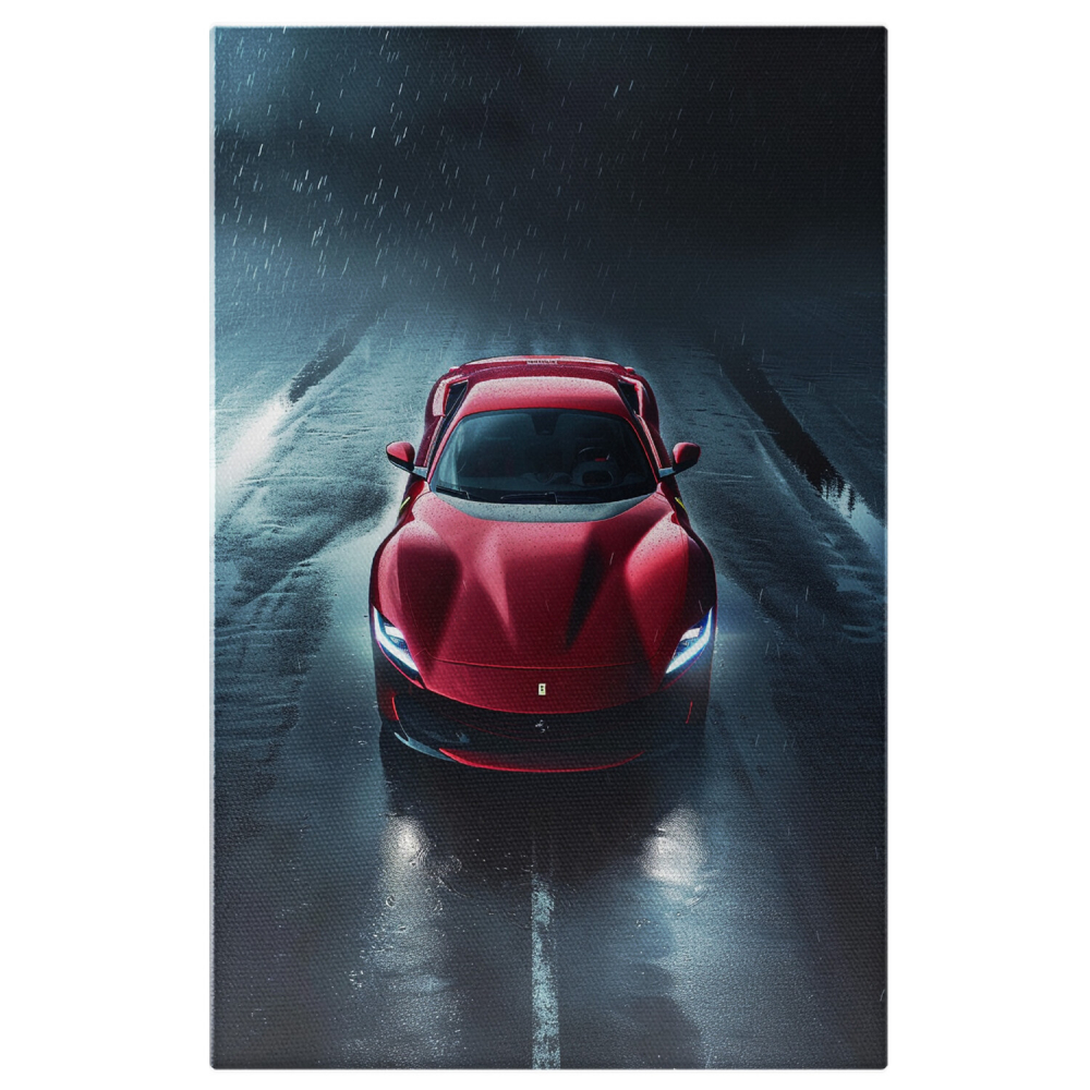 Ferrari Roșu pe Stradă Umedă - Tablou Canvas, Marime 40x25CM [1]