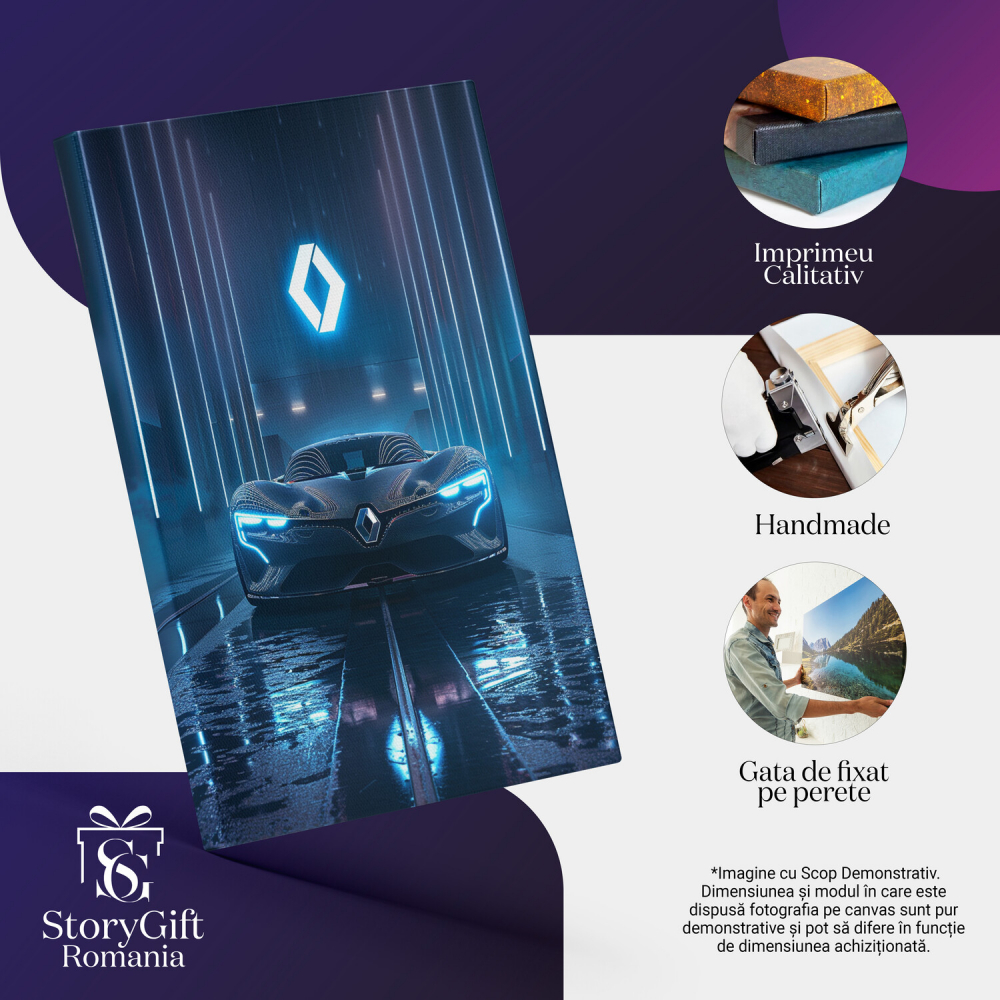 Mașină Sport Renault Strălucitoare pe Stradă Umedă - Tablou Canvas, Marime 40x25CM [2]