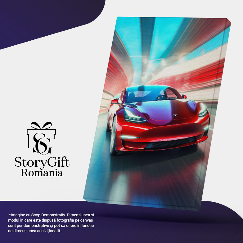 Tablou Canvas:  Masina Tesla rosie mergand cu viteza - abstract Pictura Digitala 40x25CM [5]