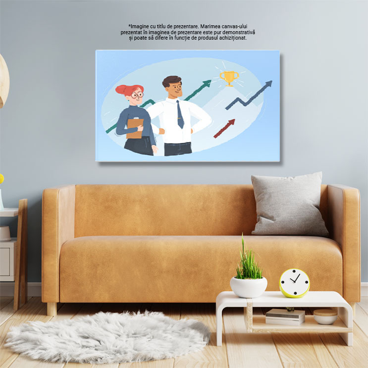 Tablou Canvas Membrii Mandrii ai Firmei la Realizarile si Profitului cu Sageti Colorate si Cupa Aurie 40x25CM [3]