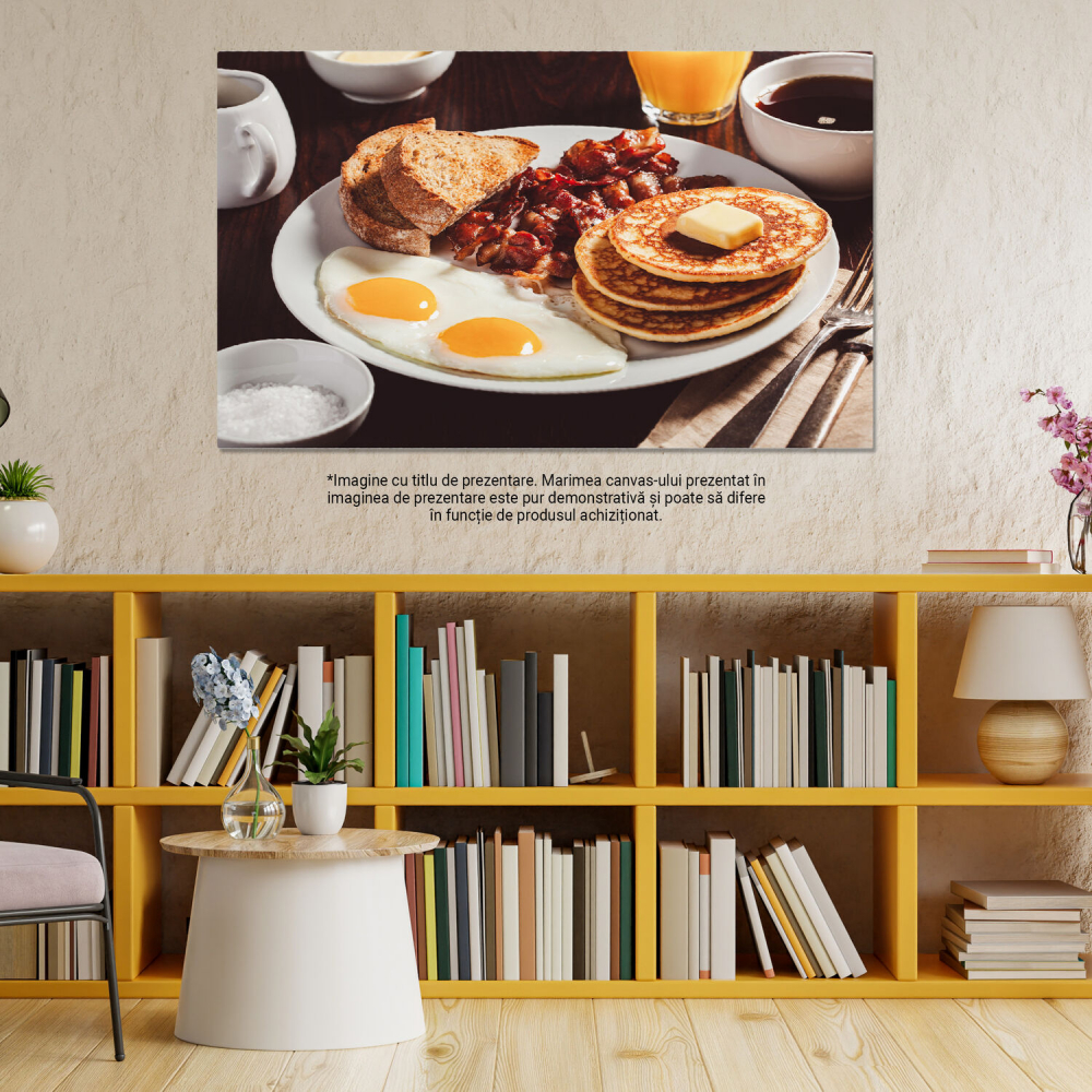 Tablou Canvas Mic Dejun Bogat cu Bacon, Oua și Pâine Prajită - Compoziție Culinara Savuroasă, Marime 40x25CM [3]