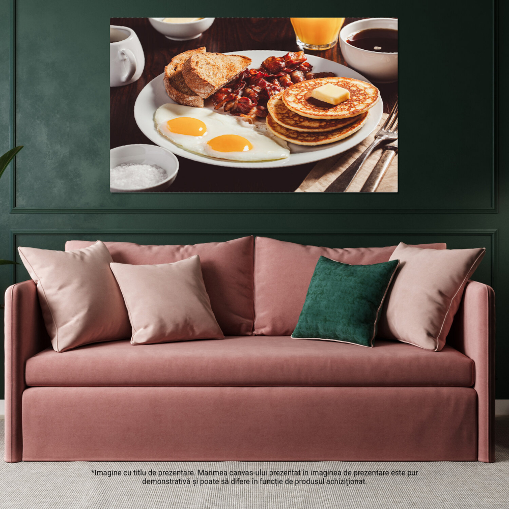 Tablou Canvas Mic Dejun Bogat cu Bacon, Oua și Pâine Prajită - Compoziție Culinara Savuroasă, Marime 40x25CM [4]