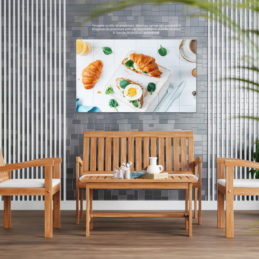 Tablou Canvas Mic Dejun Delicios: Croissant, Ouă și Suc de Portocale, Marime 40x25CM [4]