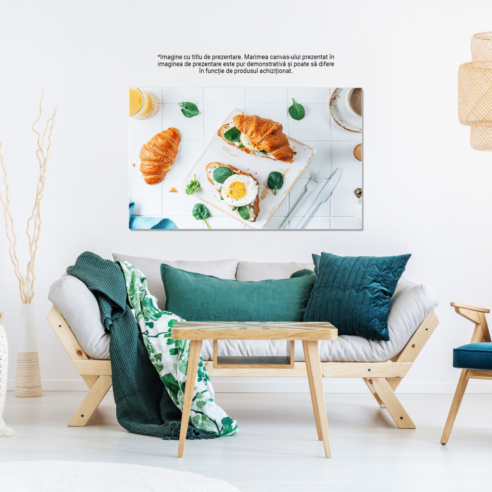 Tablou Canvas Mic Dejun Delicios: Croissant, Ouă și Suc de Portocale, Marime 40x25CM [3]