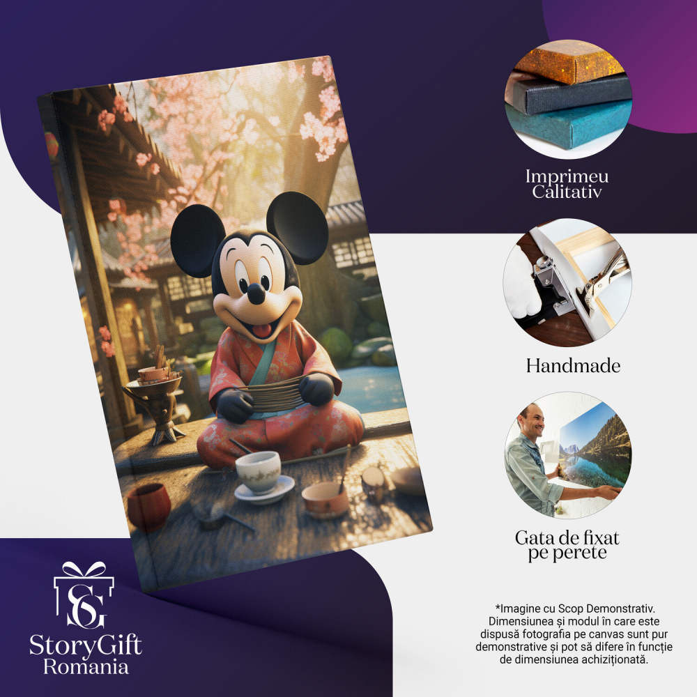 Mickey Mouse Japonez Savurând Ceaiul lângă Templu și Râul Mic, Marime 40x25CM [2]