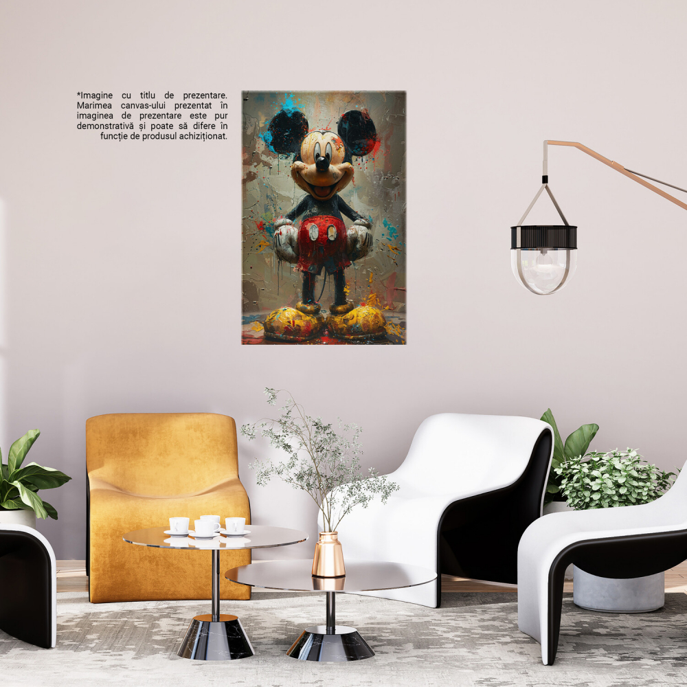 Mickey Mouse Zâmbind în Pictură cu Pete de Culoare - Tablou Canvas, Marime 40x25CM [3]