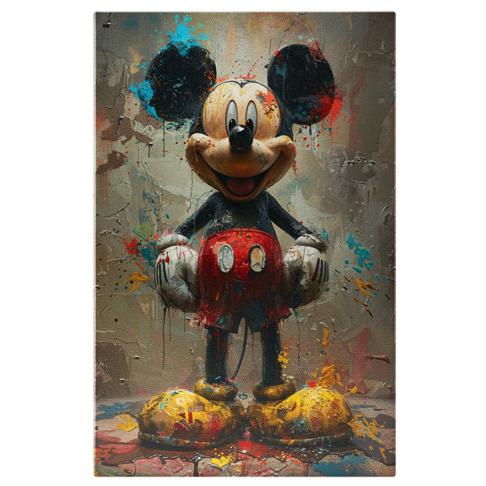 Mickey Mouse Zâmbind în Pictură cu Pete de Culoare - Tablou Canvas, Marime 40x25CM [1]