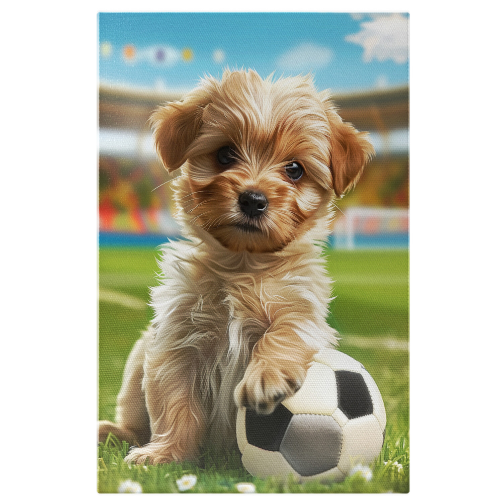 Tablou Canvas Yorkshire Terier Joacă Fotbal, Marime 40x25CM [1]