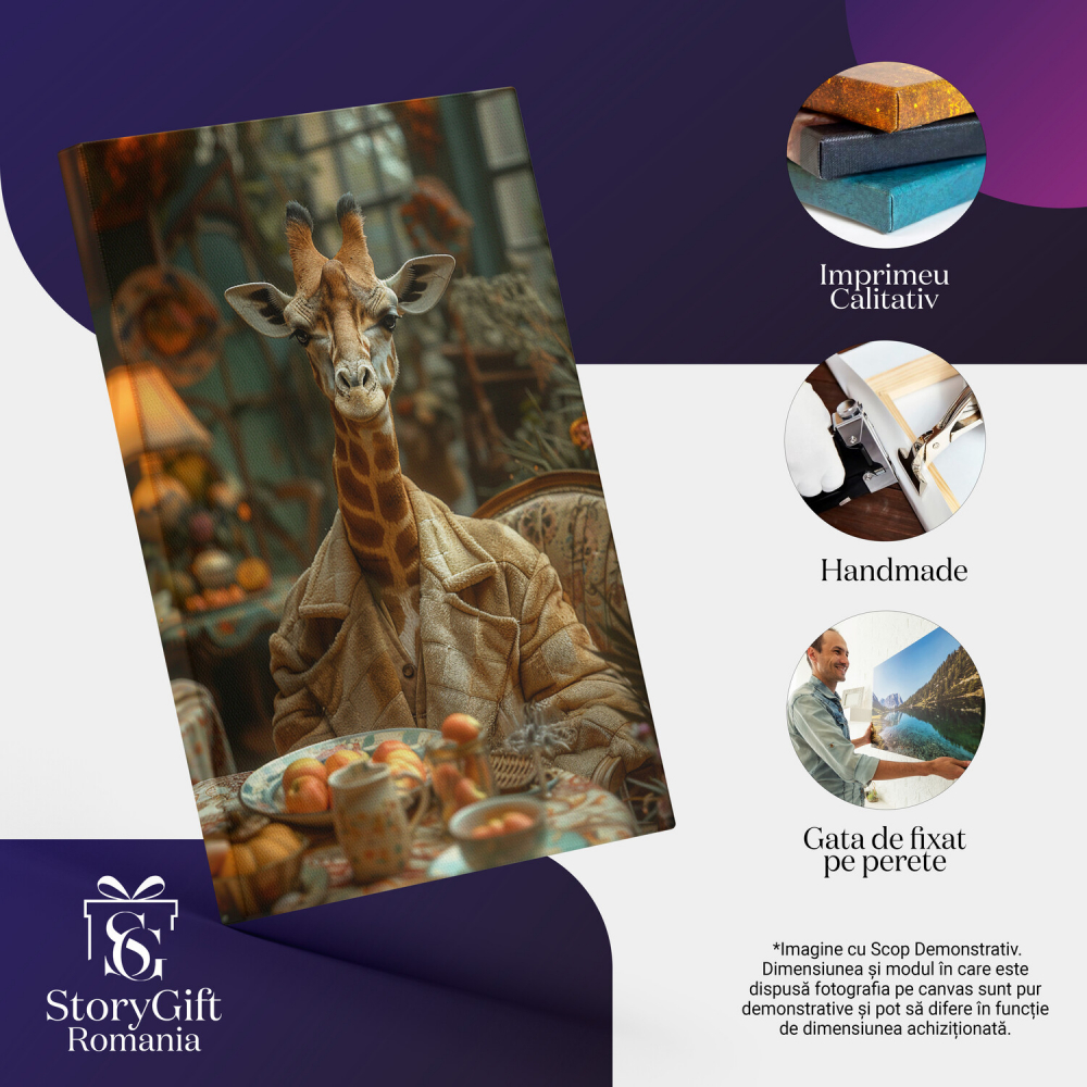 Mică Girafă cu Urechi Lungi în Haină de Iarnă - Tablou Canvas, Marime 40x25CM [2]