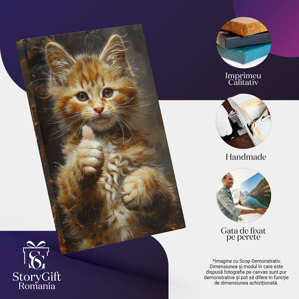 Pisicuță Alb-Portocalie cu Ochi Verzi și Semnul OK, Marime 40x25CM [2]