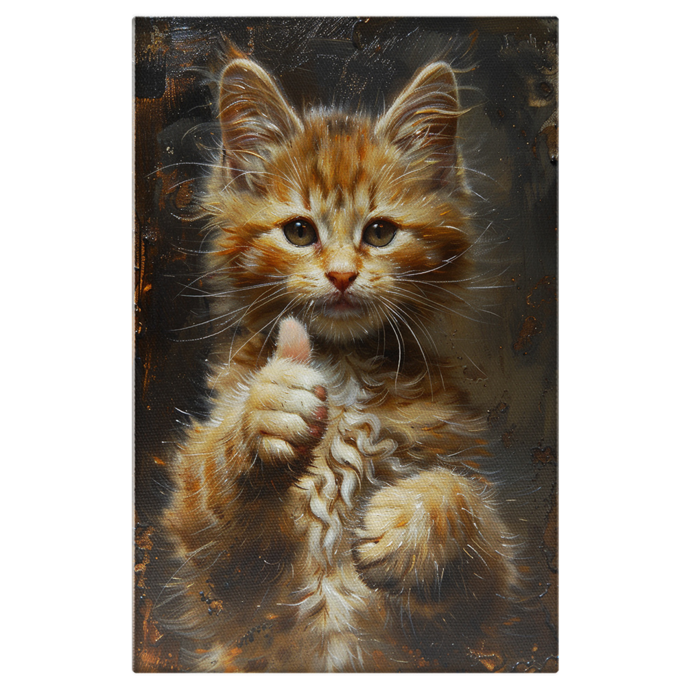 Pisicuță Alb-Portocalie cu Ochi Verzi și Semnul OK, Marime 40x25CM [1]