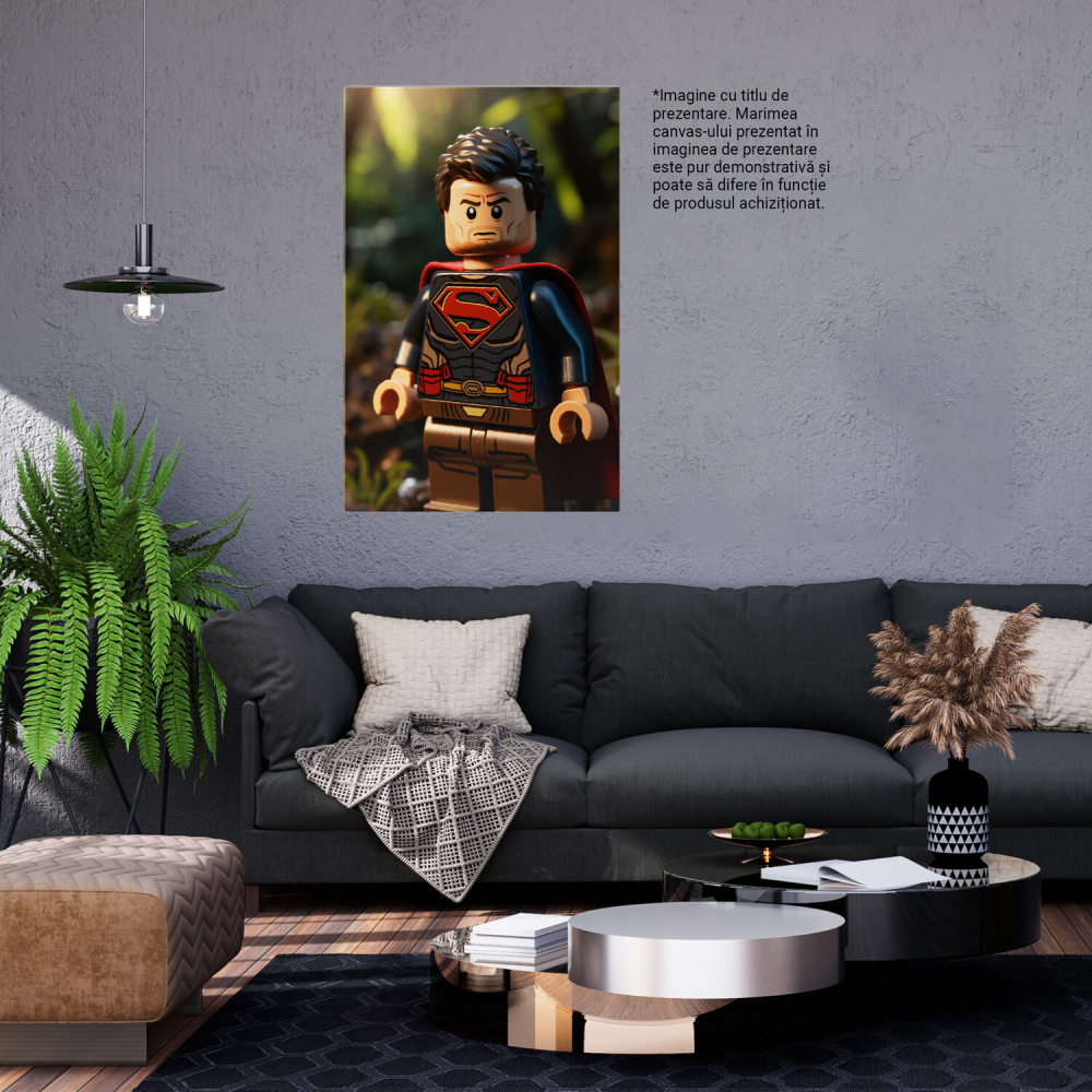 Tablou Canvas - Minifigurina Lego Superman cu Ochii Negri și Pelerină în Natură, Marime 40x25CM [3]