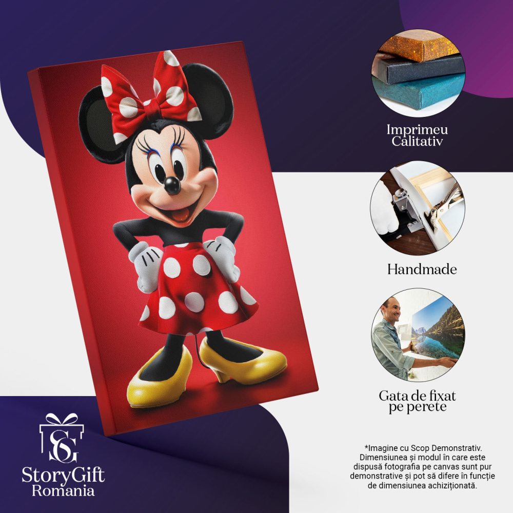 Tablou Canvas:  Minnie in Rochie cu Buline si Funda Asortata cu Gene Lungi in Pantofi cu Toc Galbeni Pictura Digitala 40x25CM [3]