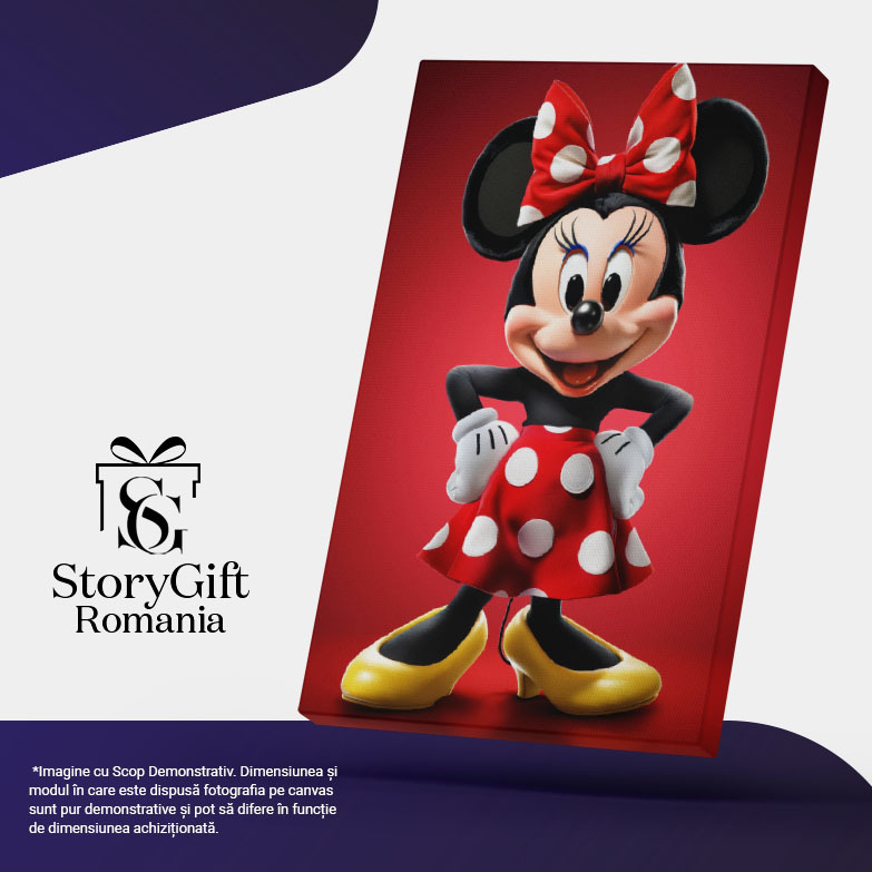 Tablou Canvas:  Minnie in Rochie cu Buline si Funda Asortata cu Gene Lungi in Pantofi cu Toc Galbeni Pictura Digitala 40x25CM [5]