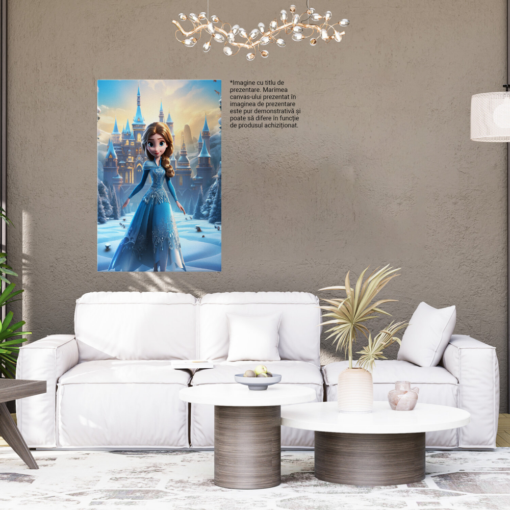 Ana Frozen cu Păr Blond și Rochie de Gheață în Curtea Regatului - Pictură Digitală, Marime 40x25CM [4]