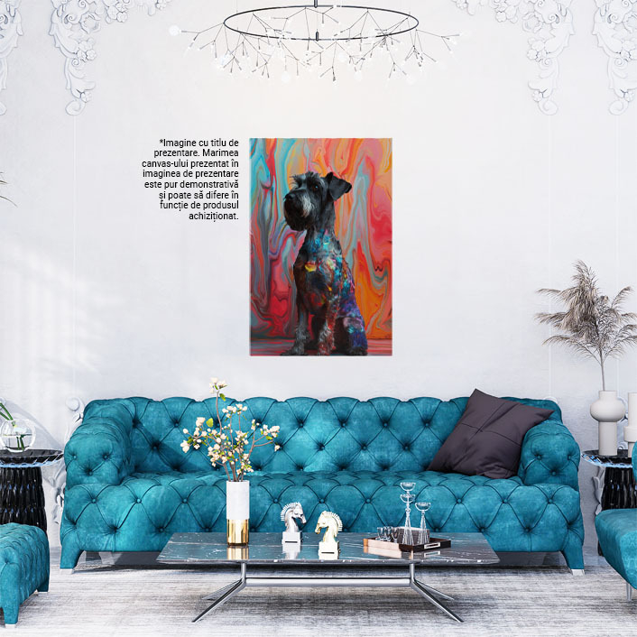 Tablou Canvas: Mirația Vălurită de pe Pereții Curgători Câine Pozat din Profil Serios Pictura Digitala 40x25CM [2]