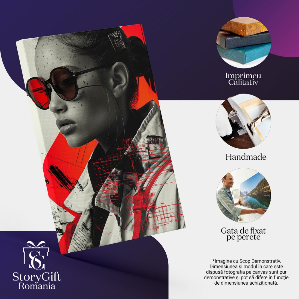 Tablou Canvas Misterious Woman cu Ochelari, Marime 40x25CM [2]