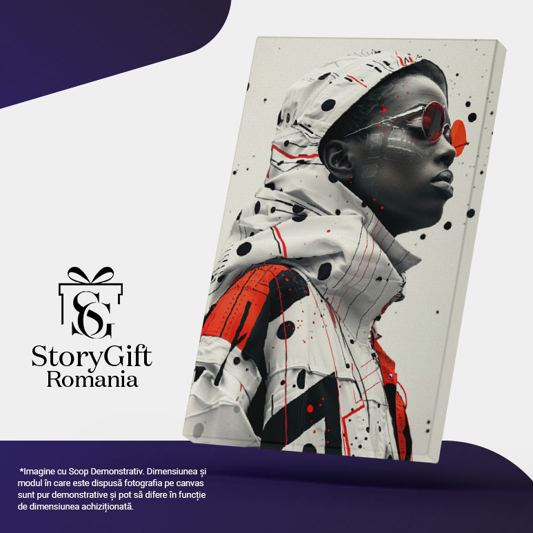 Tablou Canvas Misterul Privirii Ascunse În Umbra Ochelarilor de Soare Puncte Negre și Lumină , Pictura Digitala 40x25CM [5]