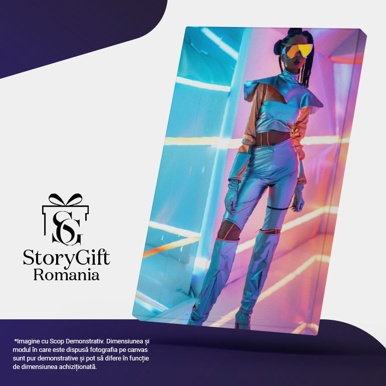 Tablou Canvas Modă în lumini colorate, manechin feminin în costum reflectorizant - Pereți de sticlă cu led-uri , Pictura Digitala 40x25CM [5]