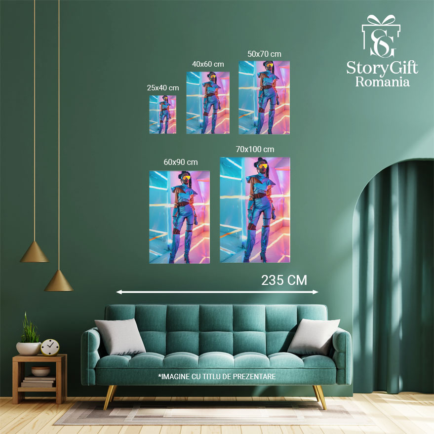 Tablou Canvas Modă în lumini colorate, manechin feminin în costum reflectorizant - Pereți de sticlă cu led-uri , Pictura Digitala 40x25CM [4]