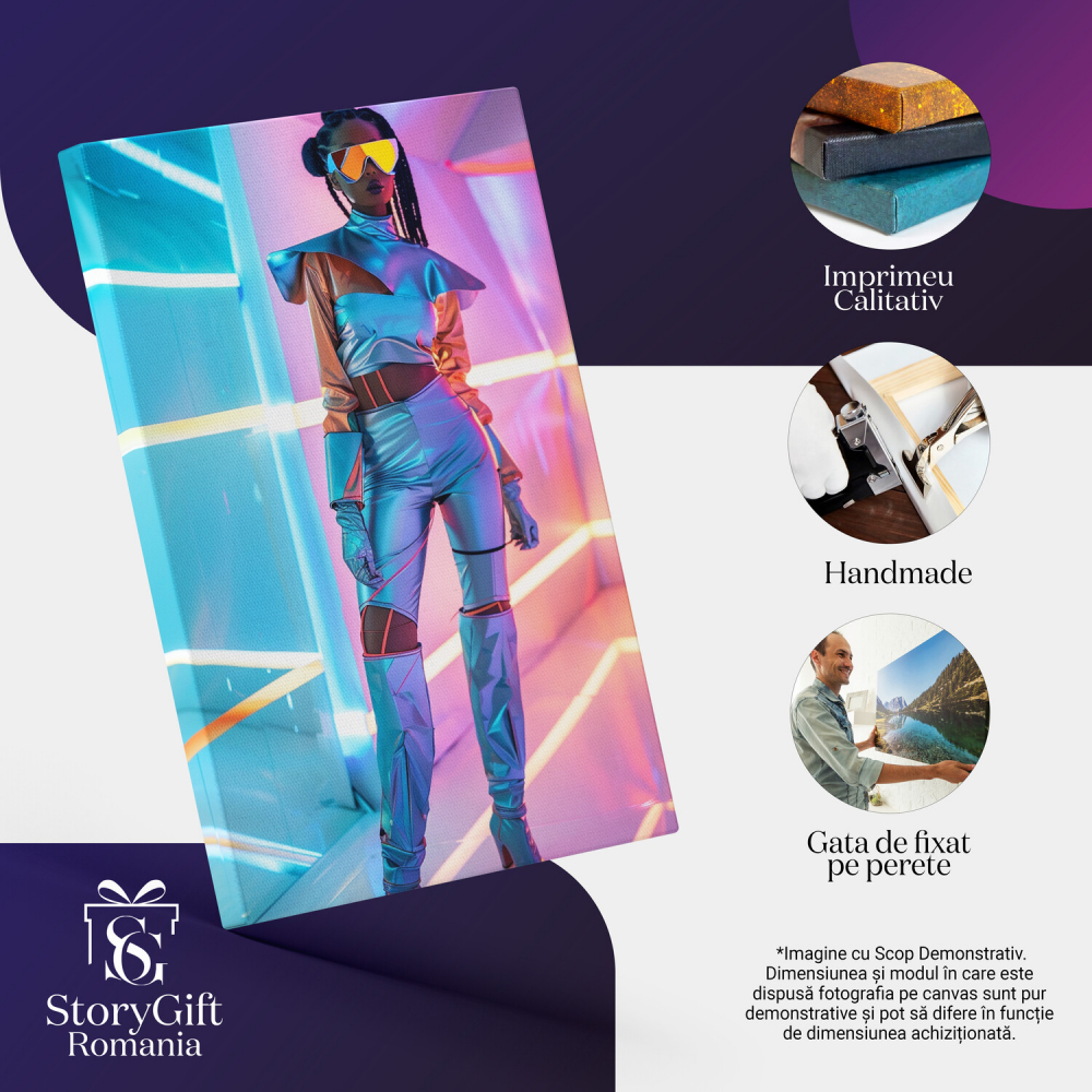Tablou Canvas - Moda în Lumini Colorate: Manechin Feminin în Costum Reflectorizant, Marime 40x25CM [2]