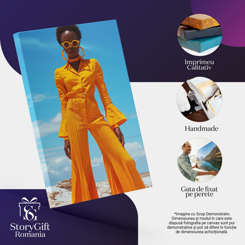 Femeie Africană în Costum Portocaliu - Pictură Digitală Stil Vechi, Marime 40x25CM [2]