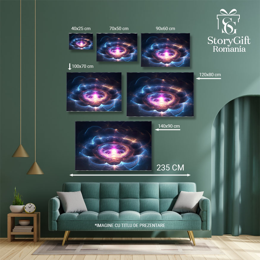 Tablou Canvas: Model cu molii colorate pe fundal negru cu stele - Pandantive lună 40x25CM [5]