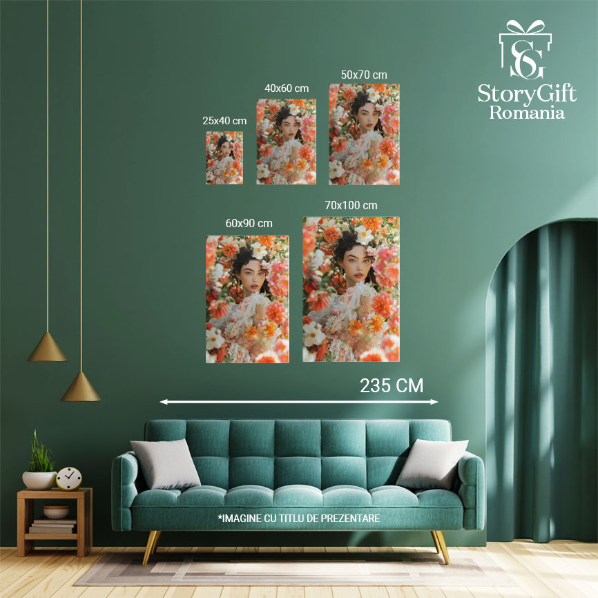 Tablou Canvas:  Model Feminin în Cadru Delicat cu Multe Flori- Feminitate și Eleganță Pictura Digitala 40x25CM [4]