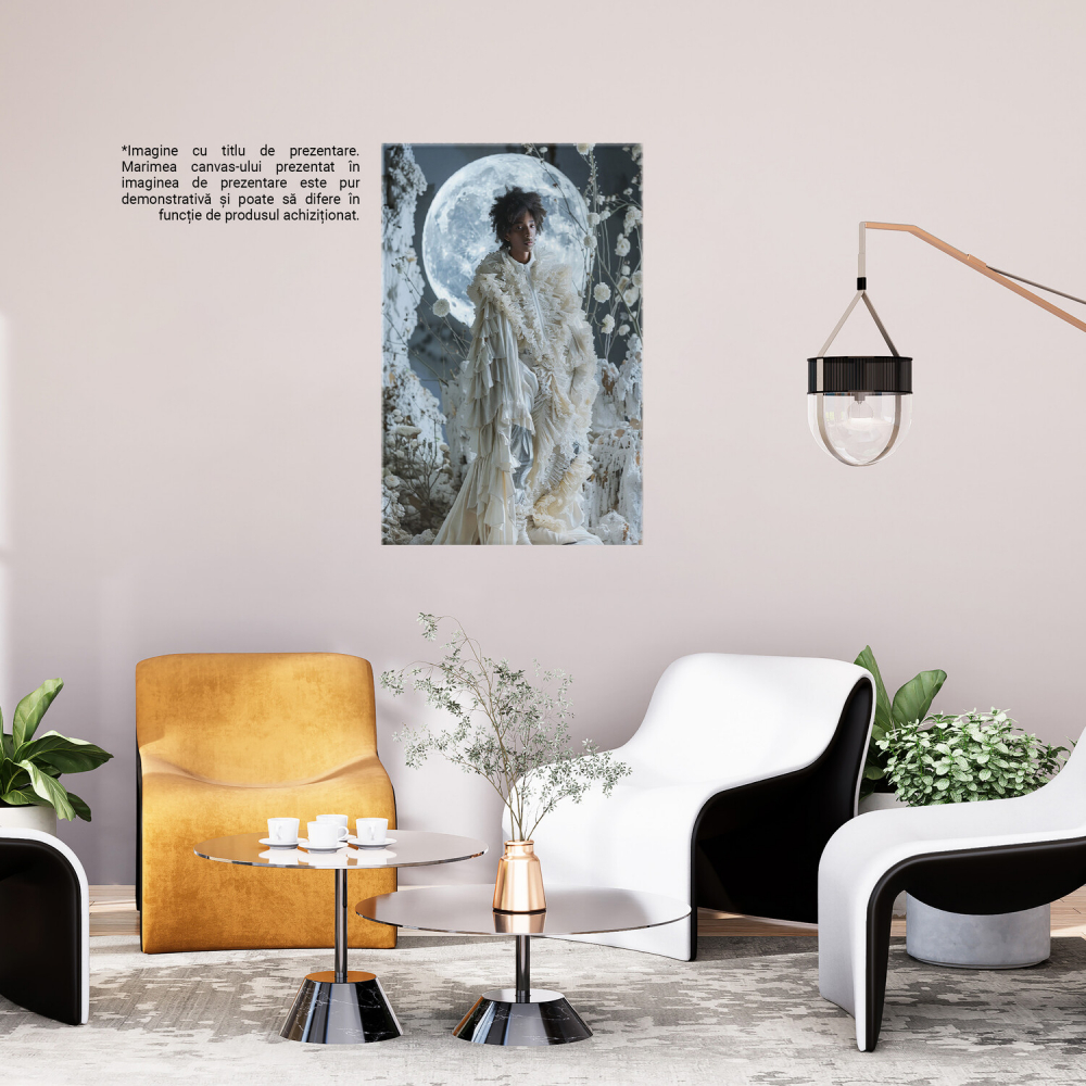 Model masculin în nuanțe de alb, rochie cu pluri și lună plină, Marime 40x25CM [3]