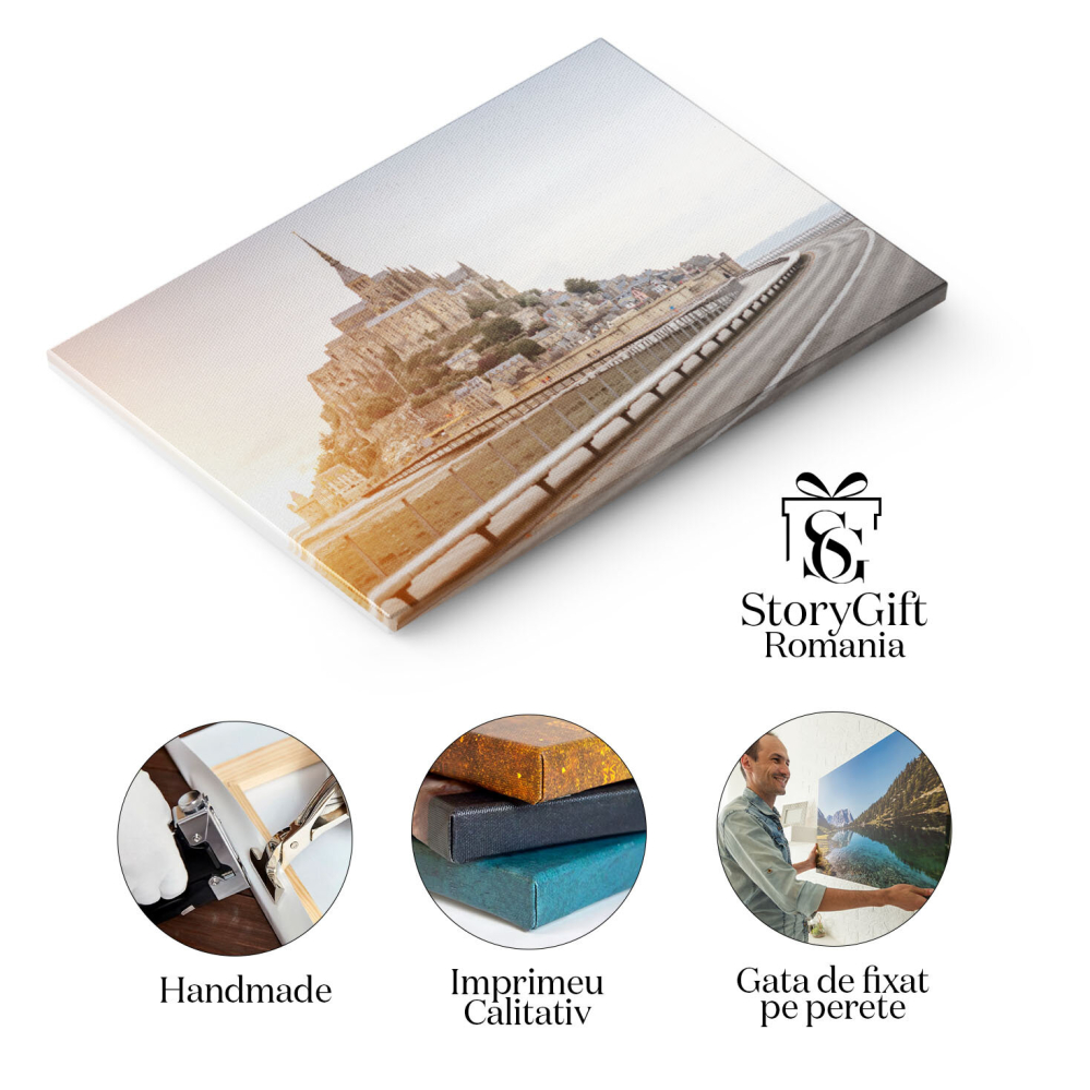 Tablou Canvas: Mont Saint-Michel in Apus - Patrimoniu Mondial si Lumini Magice 40x25CM [2]