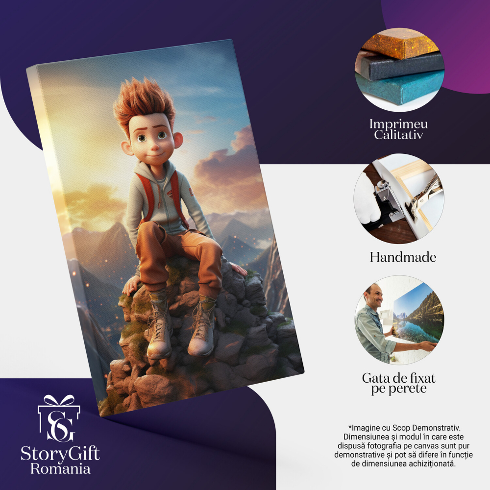 Tablou Canvas - Băiatul și Apusul în Mijlocul Munților, Marime 40x25CM [2]