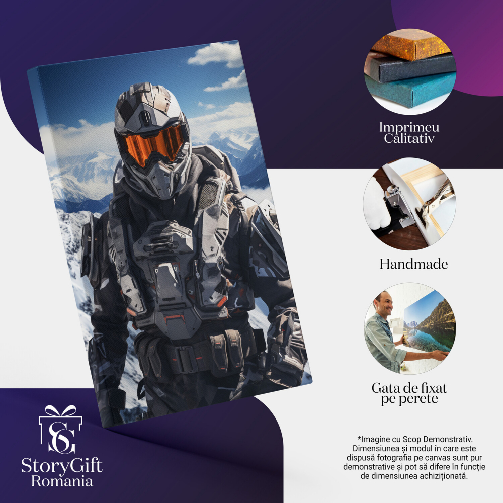 Tablou Canvas - Motociclist cu Cască Protectoare pe Muntele Înghețat: Pregătit pentru Aventură, Marime 40x25CM [2]