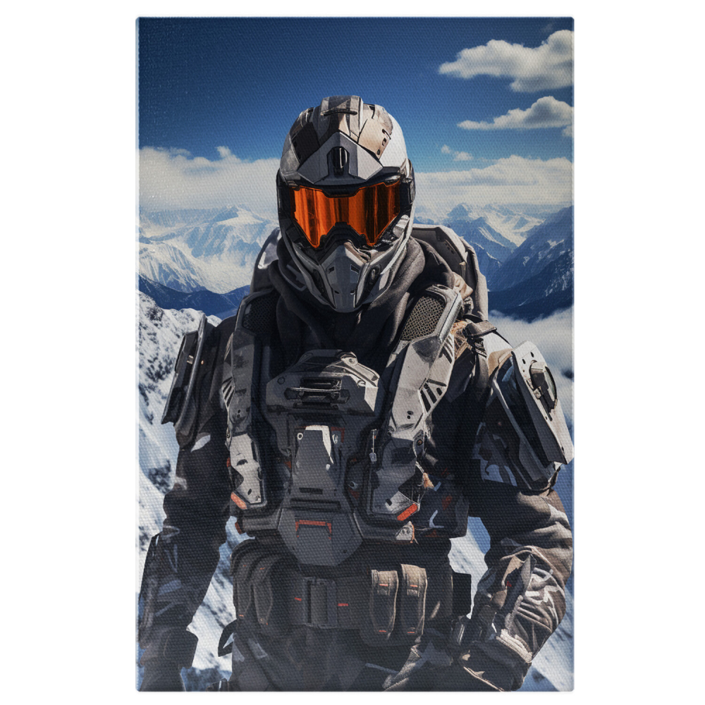 Tablou Canvas - Motociclist cu Cască Protectoare pe Muntele Înghețat: Pregătit pentru Aventură, Marime 40x25CM [1]