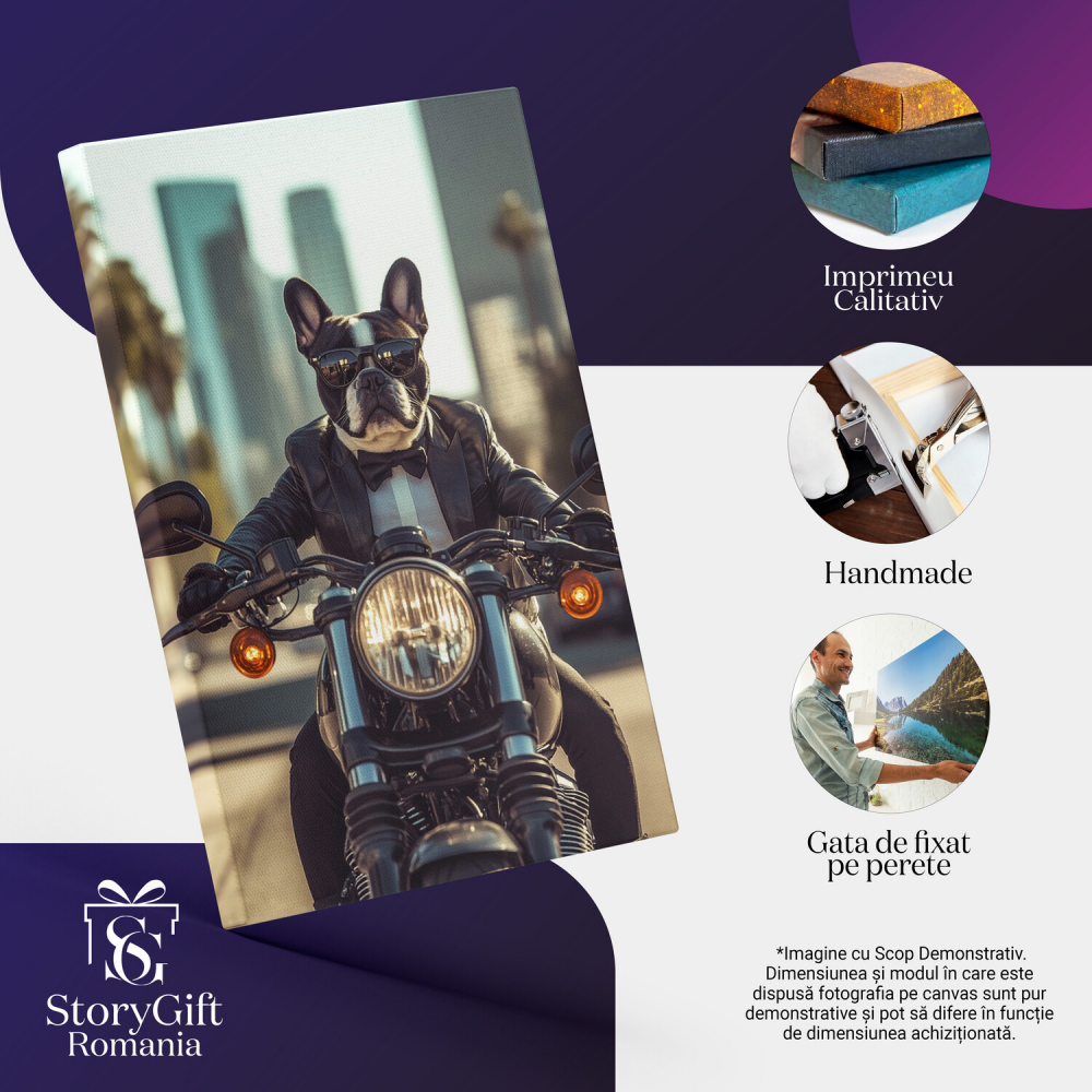  Tablou Canvas Personalizat Motociclist Elegant Cu Papion NegruMarime 40x25CM [4]