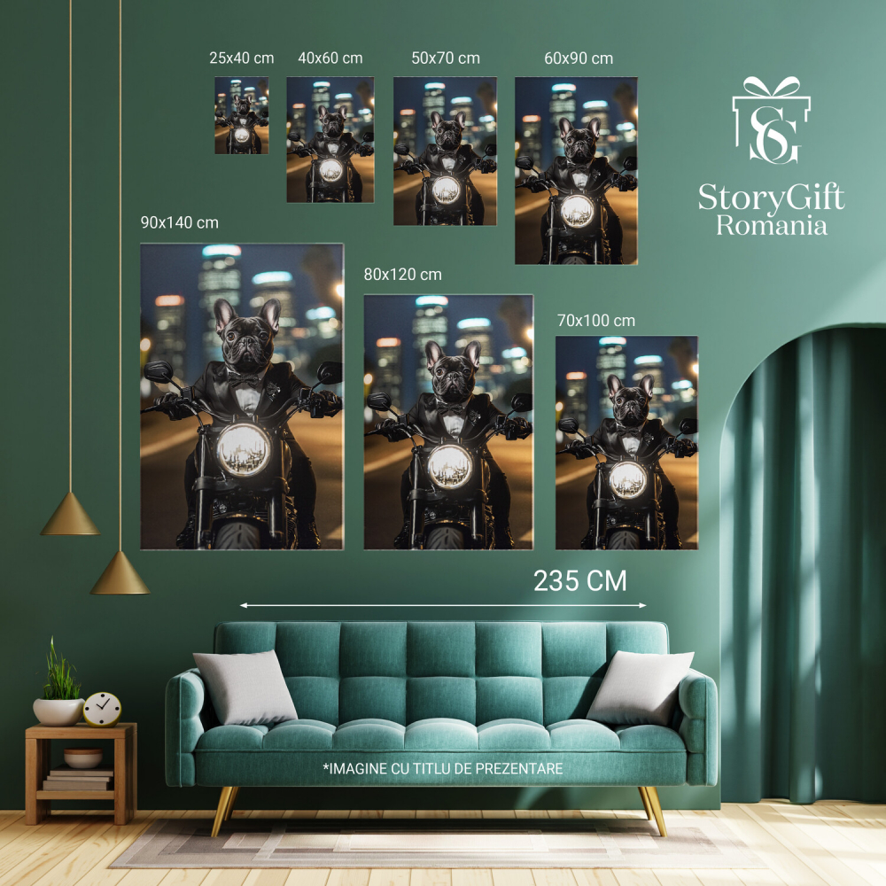  Tablou Canvas Personalizat Motociclist Pe Străzi Noaptea Cu Costum ModernMarime 40x25CM [6]