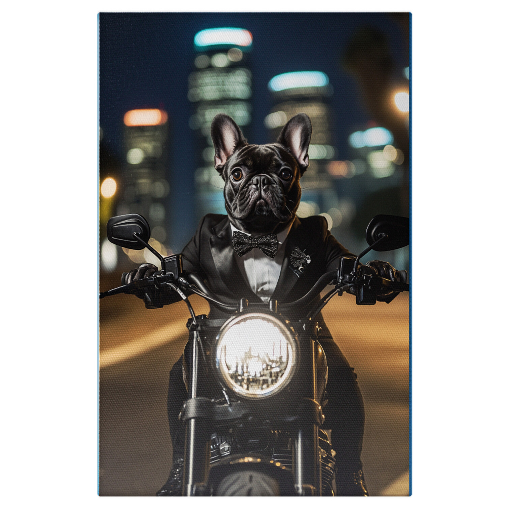  Tablou Canvas Personalizat Motociclist Pe Străzi Noaptea Cu Costum ModernMarime 40x25CM [1]