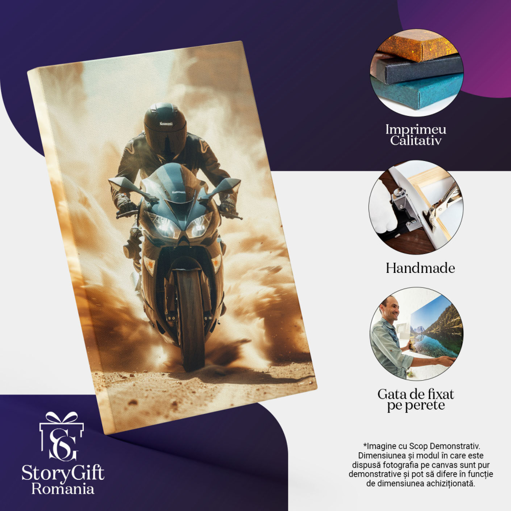 Tablou Canvas Motociclistul Accelerează Lăsând un Nor de Praf Ridicat în Urma Sa , Pictura Digitala 40x25CM [3]