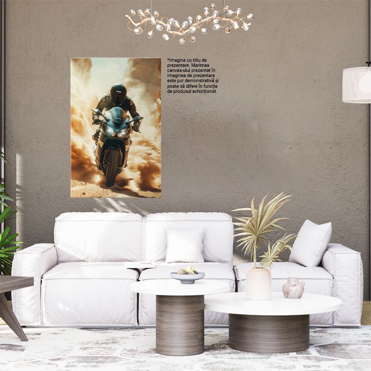 Tablou Canvas Motociclistul Accelerează Lăsând un Nor de Praf Ridicat în Urma Sa , Pictura Digitala 40x25CM [2]