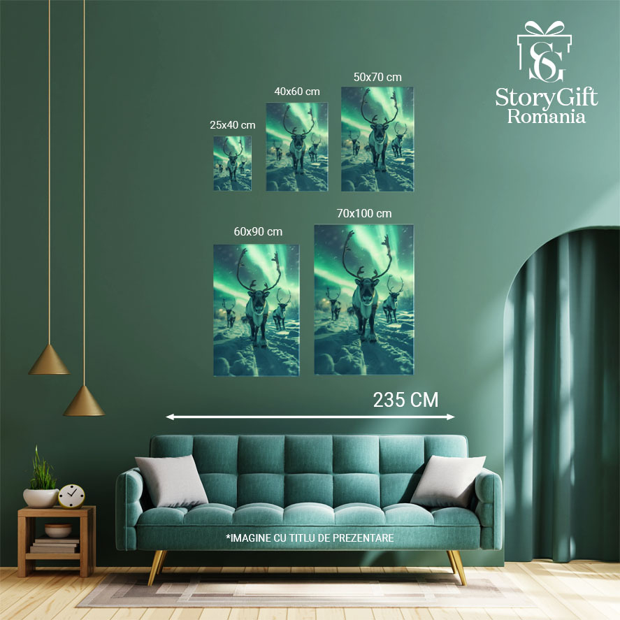 Tablou Canvas: Mulțimea de Cerbi Polari se Bucură de Priveliștea Reflectată a Cerului în Culori Pictura Digitala 40x25CM [4]