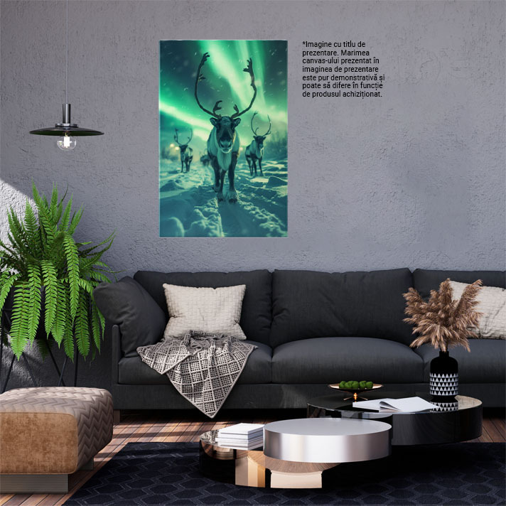 Tablou Canvas: Mulțimea de Cerbi Polari se Bucură de Priveliștea Reflectată a Cerului în Culori Pictura Digitala 40x25CM [2]