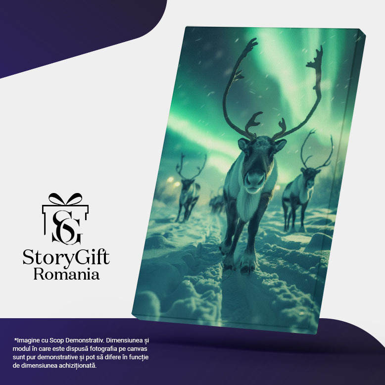 Tablou Canvas: Mulțimea de Cerbi Polari se Bucură de Priveliștea Reflectată a Cerului în Culori Pictura Digitala 40x25CM [5]