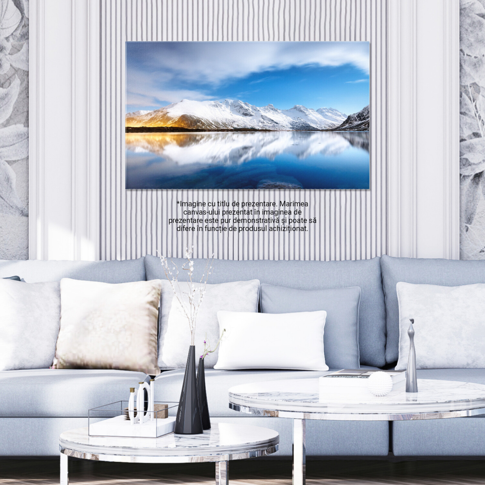 Munți și Reflexii pe Apă în Noapte: Peisaj Montan din Norvegia, Marime 40x25CM [3]