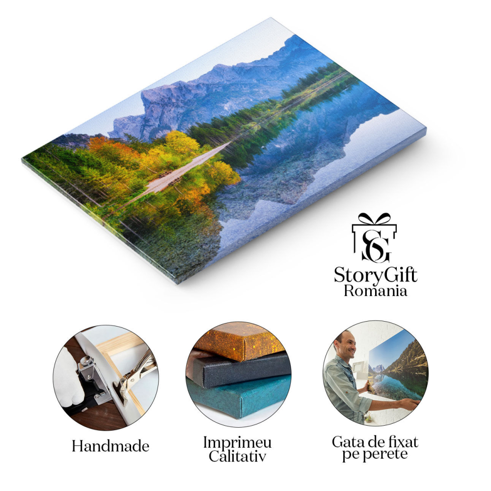 Tablou Canvas Munti si Reflectii pe Suprafata Apei, Peisaj Montan, Calatorie, Panorama, Padure 3184 40x25CM [2]