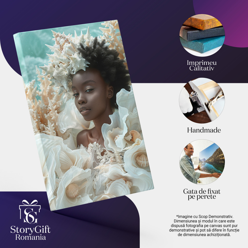 Natura Apelor Îmbrățișând Femeia - Contrastul Elefantei între Păr și Scoici, Marime 40x25CM [2]