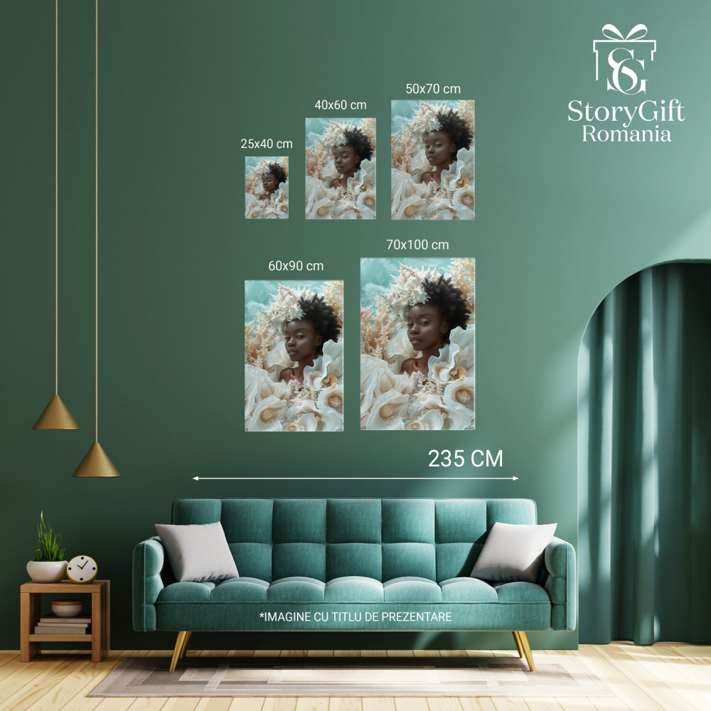 Natura Apelor Îmbrățișând Femeia - Contrastul Elefantei între Păr și Scoici, Marime 40x25CM [4]