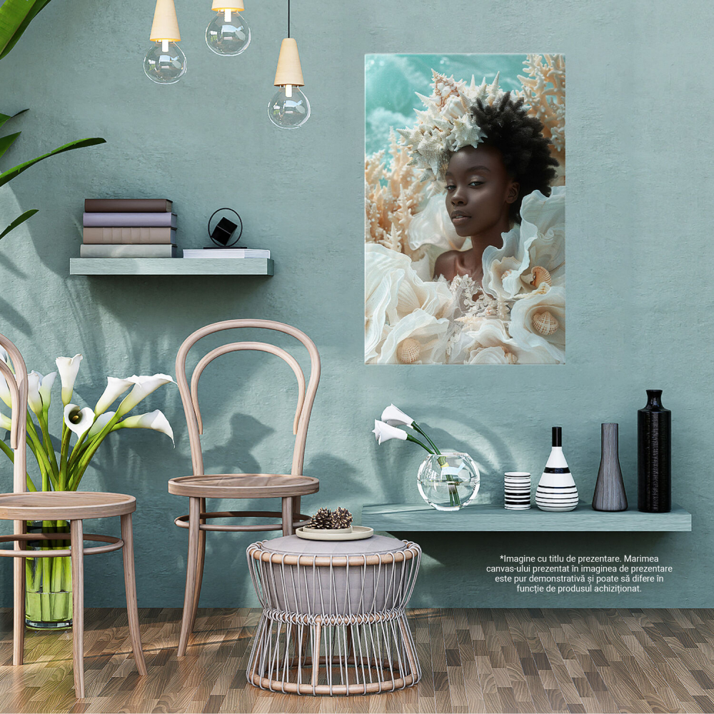 Natura Apelor Îmbrățișând Femeia - Contrastul Elefantei între Păr și Scoici, Marime 40x25CM [3]