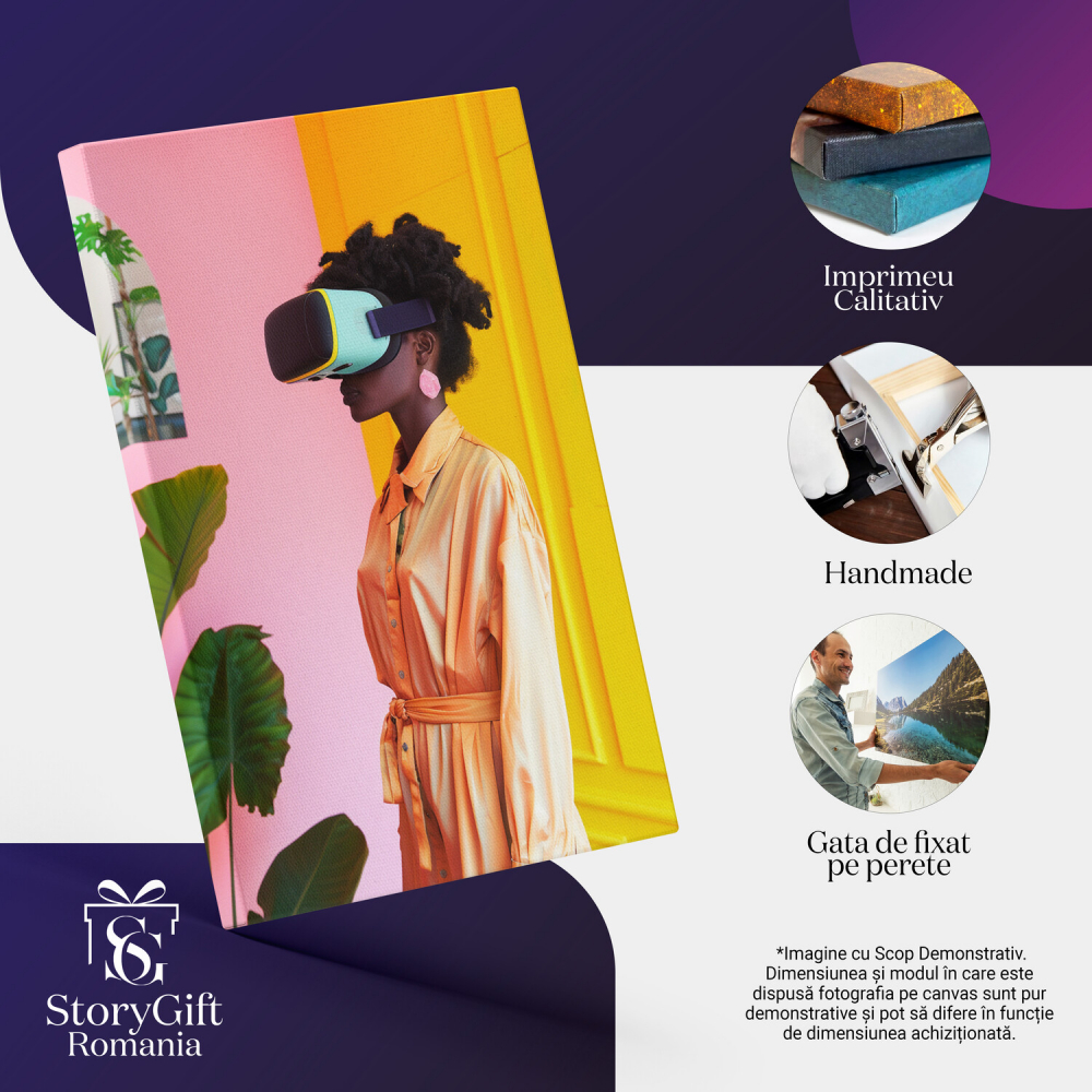 Negresă cu Ochelari Virtuali - Tablou Canvas Digital, Marime 40x25CM [2]