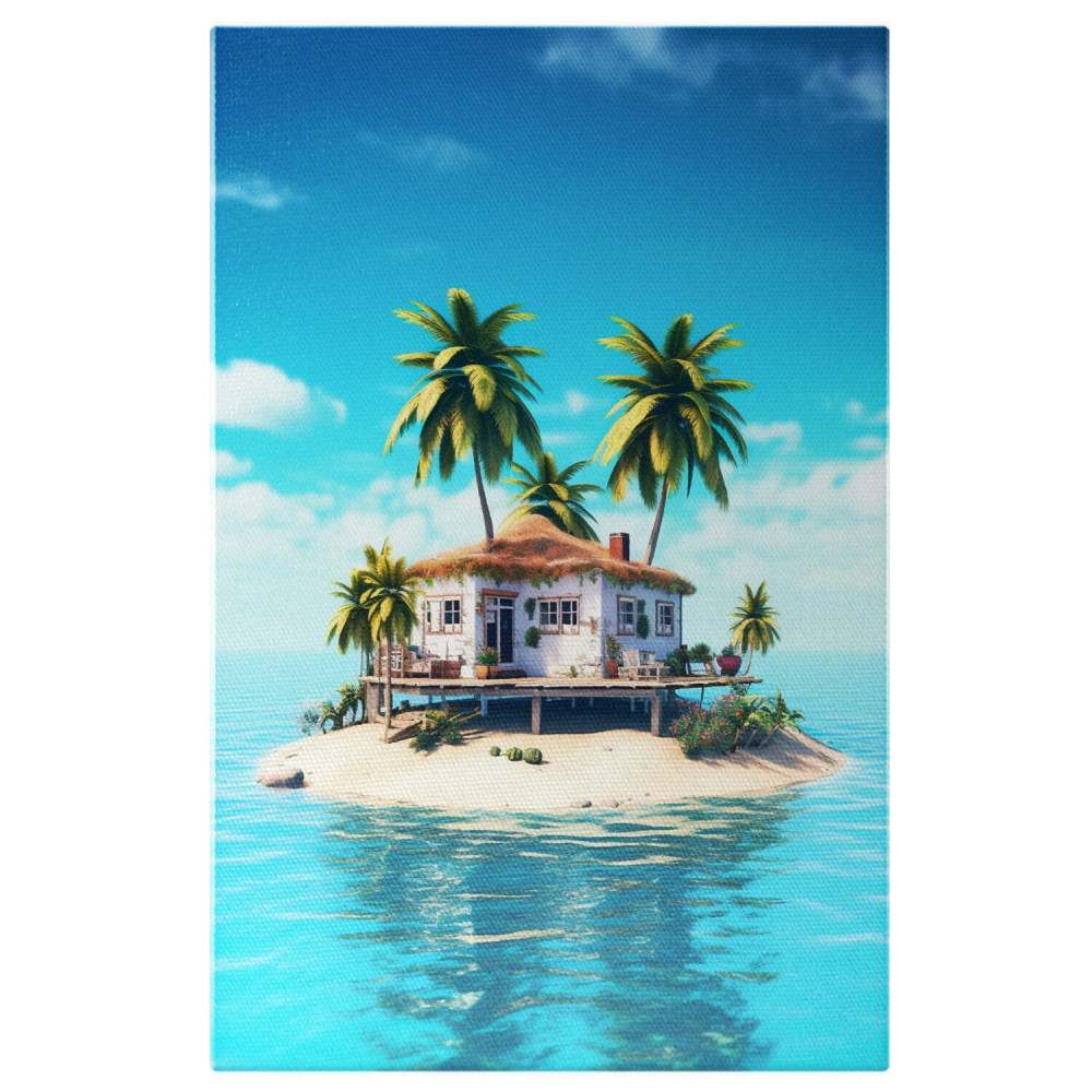 Tablou Canvas Căsuță pe Insulă Mică | Pictură Digitală Peisaj Izolat, Marime 40x25CM [1]