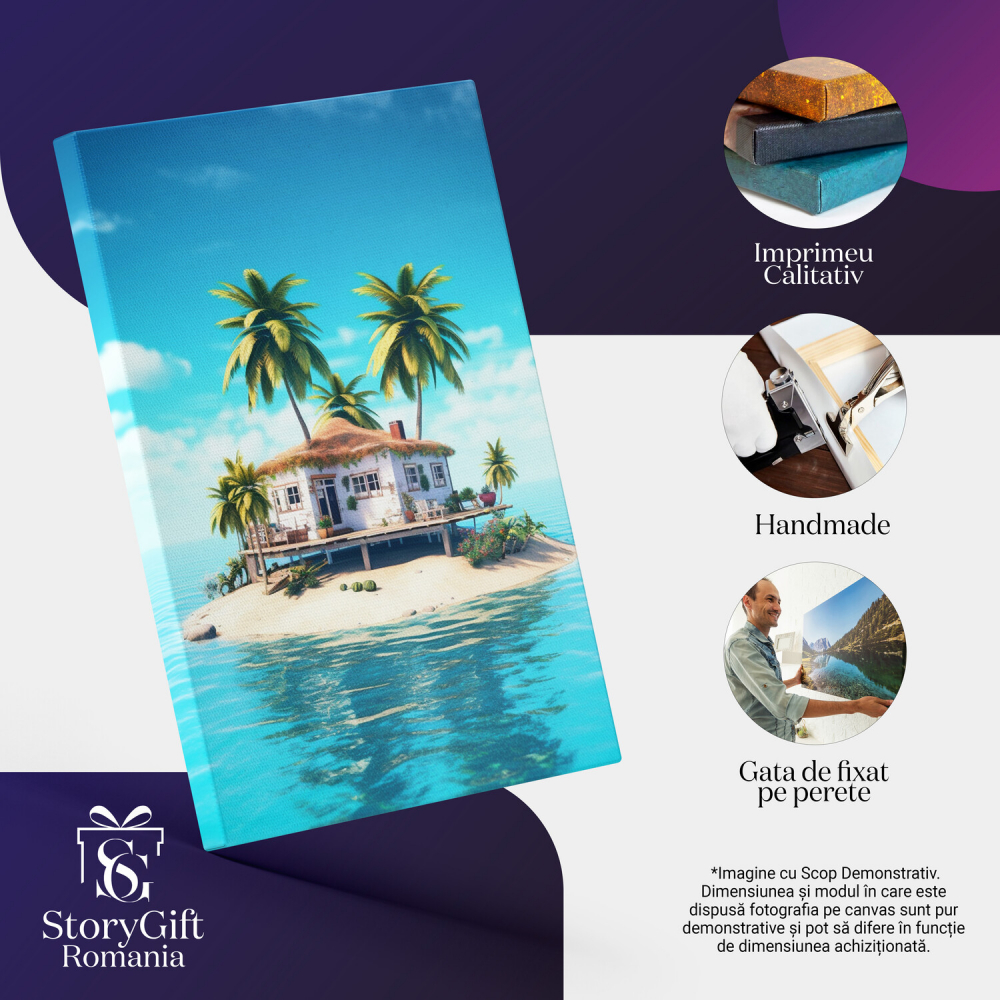 Tablou Canvas Căsuță pe Insulă Mică | Pictură Digitală Peisaj Izolat, Marime 40x25CM [2]